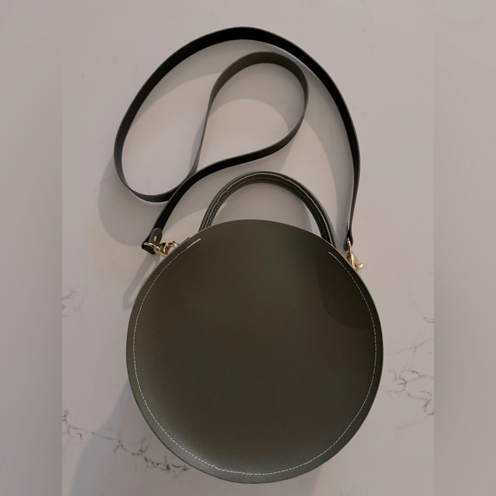Alice Yardley The Nellie Olive Green Round Crossbody Leather Bag - Picture 6 of 11